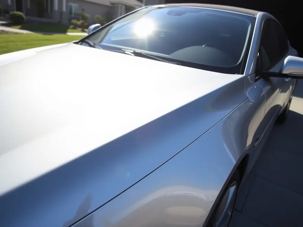 A car with a glossy, protective ceramic coating, showcasing its resistance to scratches and environmental elements. The image should highlight the long-lasting shine and durability of the coating.