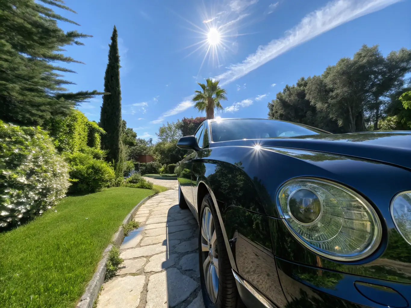A professionally detailed car exterior with a glossy finish, showcasing the results of barlab.uno's exterior detailing service.