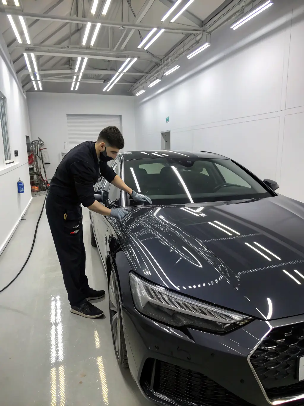 A car panel with a ceramic coating being applied, highlighting the smooth, glossy finish and protective qualities of the coating.